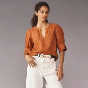 Anthropologie Puff-Sleeve Sculpted Blouse | Burnt Orange (1X)